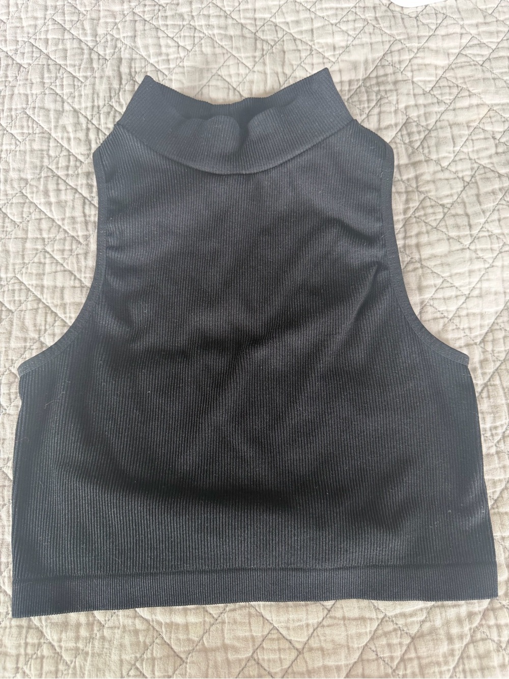 Bozzolo Black Ribbed Cropped Mock Neck Top